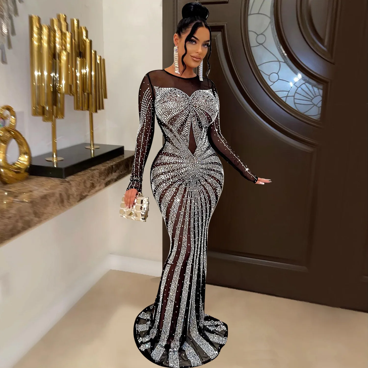 knee length dresses for ladies Ladivine CB139 Sheer Corset Shimmer Mermaid Sequin Prom Dress Straples –  Glass Slipper Formals main image 0