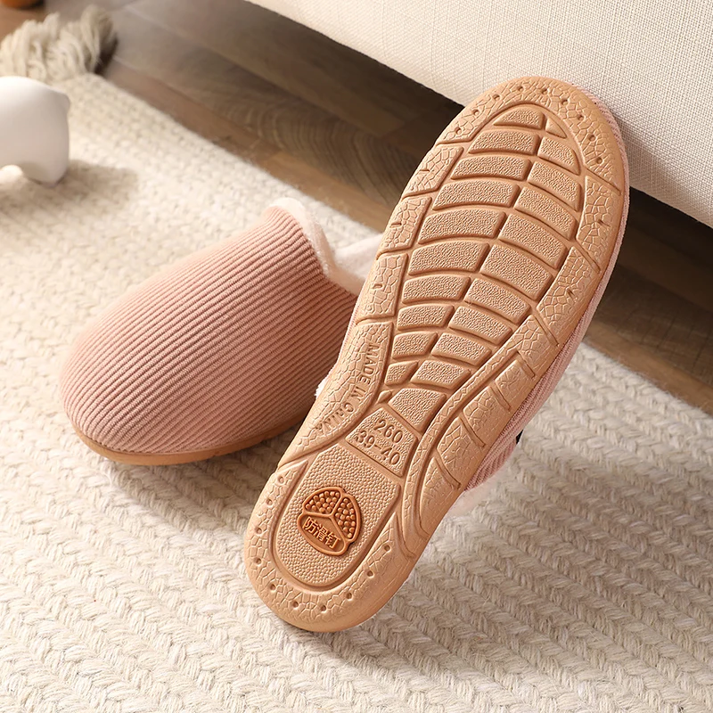 wholesales custom logo home warm indoor fluffy fur Flanche velvet PU sole rubber fashion women's slipper