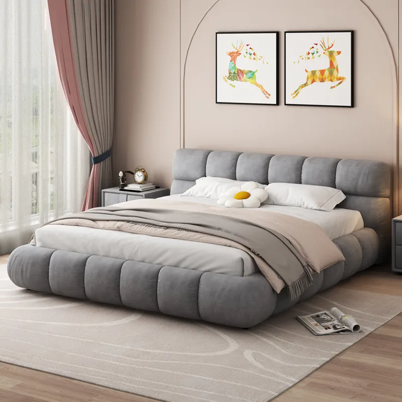Italian Cloud Bed Simple Technology Cloth Double Bed Light Luxury Cream Color Fabric Bed Bedroom Furniture