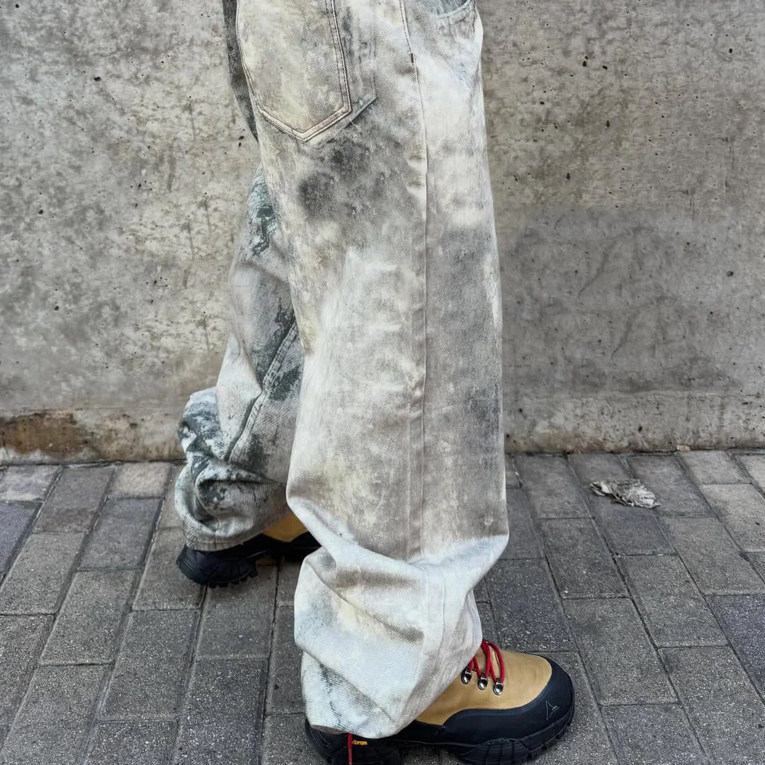 SALATI Custom Low-waistline Oversized Straight Fit Streetwear Vintage Dirty Acid Wash Stacked Denim Pants Men's Jeans Trousers gallery 4