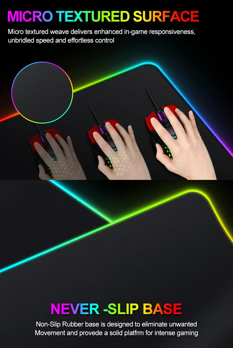 Led Light Mousepad Rgb Backlit Keyboard Cover Deskmat Colorful Surface