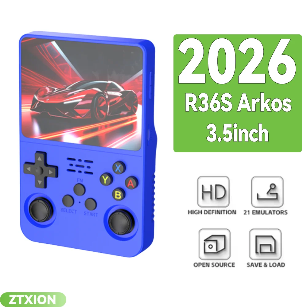 Console Rétro Portable R36S – Écran IPS 3,5 Pouces, 128 Go, +21 000 Jeux, Système Linux, Noir Translucide