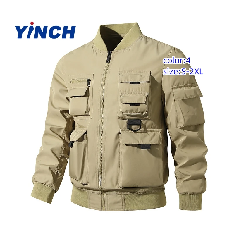 2024 Men's American Retro High Quality utility Multi-pockets workwear waterproof bomber jacket_voghion.com