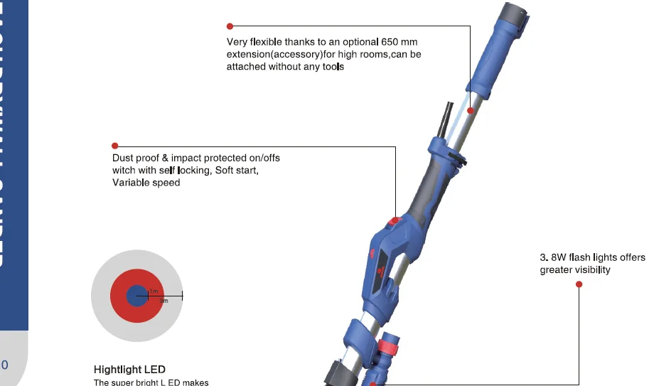 Electric Drywall Sander with Variable Speed & LED Light | Industrial Wall Sanding Machine with Extendable Handle