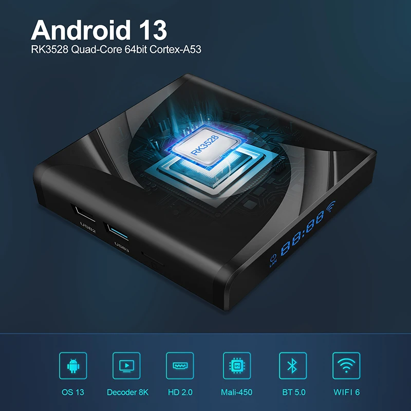 BOXPUT X88 PRO 13 Smart Android 13 Ott Tvbox Mi TV Box Dual WIFI BT5.0 WIFI6 8K Media Player Set Top Box Rockchip RK3528 2.4G 5G