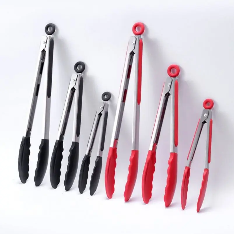 USSE BPA Free Stylish Stainless Steel Tongs Silicone Tipped, Kitchen Food BBQ and Cooking Tongs Set