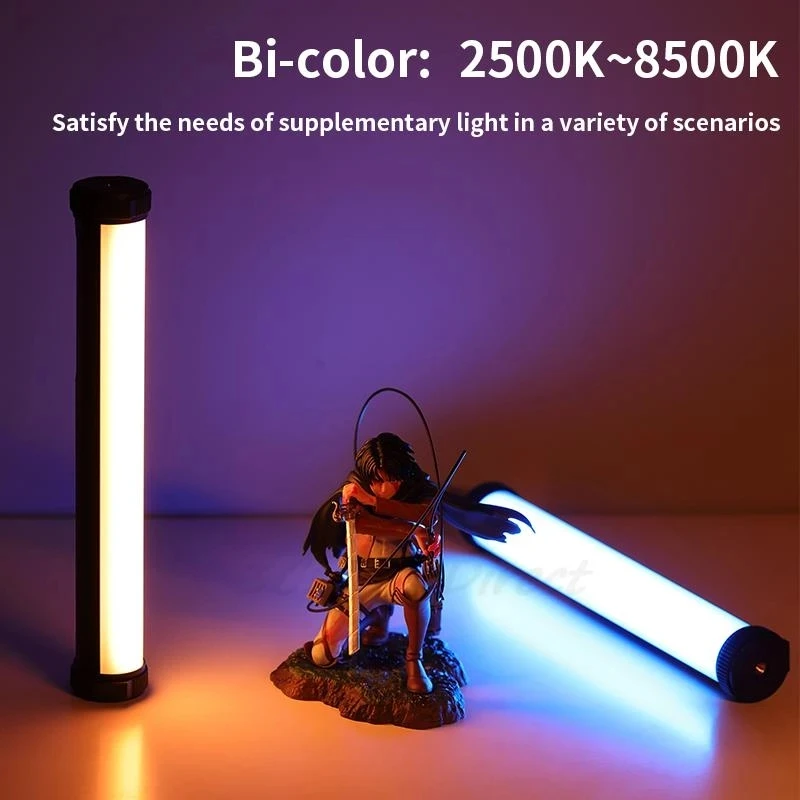 SOONPHO Led-videolamp, RGB-lichtstaaf, 360° rotatie, mini, magnetisch, aantrekkbaar, handheld fotografielamp met ingebouwde batterij, 2500-9000K, RGB voor anime-figuur