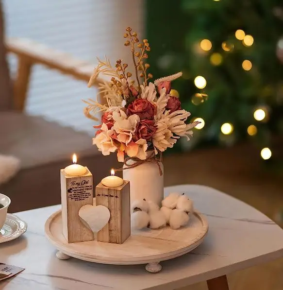Custom Wood Risers for Decor Rustic Round Wooden Pedestal Stand Tray for Display Farmhouse Table Dessert Candle Cake Plant
