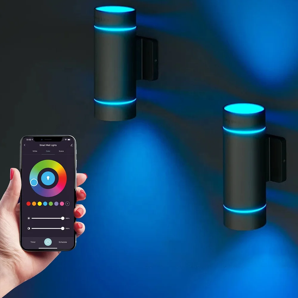 Умный Уличный настенный светильник с Wi-Fi водонепроницаемый точечный cob регулируемой яркостью и управлением через приложение наружная лампа изменением цвета RGB вверх вниз