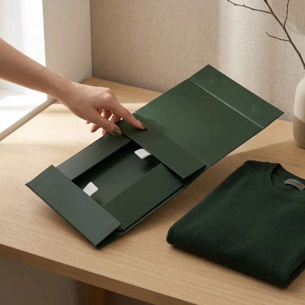 Premium Crush-resistant Magnetic Foldable Box for Apparel Brand 1200gsm Rigid Board Flat-ship Space-saving Garment Packaging