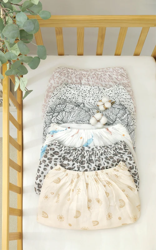 Custom Gots Organic Cotton Jersey Print Bedding Cot Baby Muslin Crib