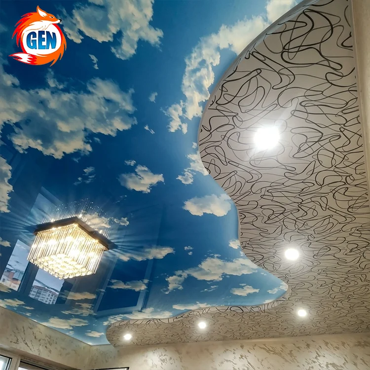 custom indoor ceiling foxygen pvc foil glossy film line patterns interior decoration false pop design sky glossy stretched ceiling-5