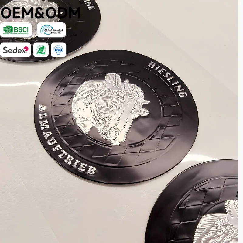 Custom Embossed Gold Foil Whisky Labels - Luxury Black & Gold Bottle Nameplates for Spirits, BSCI Certified