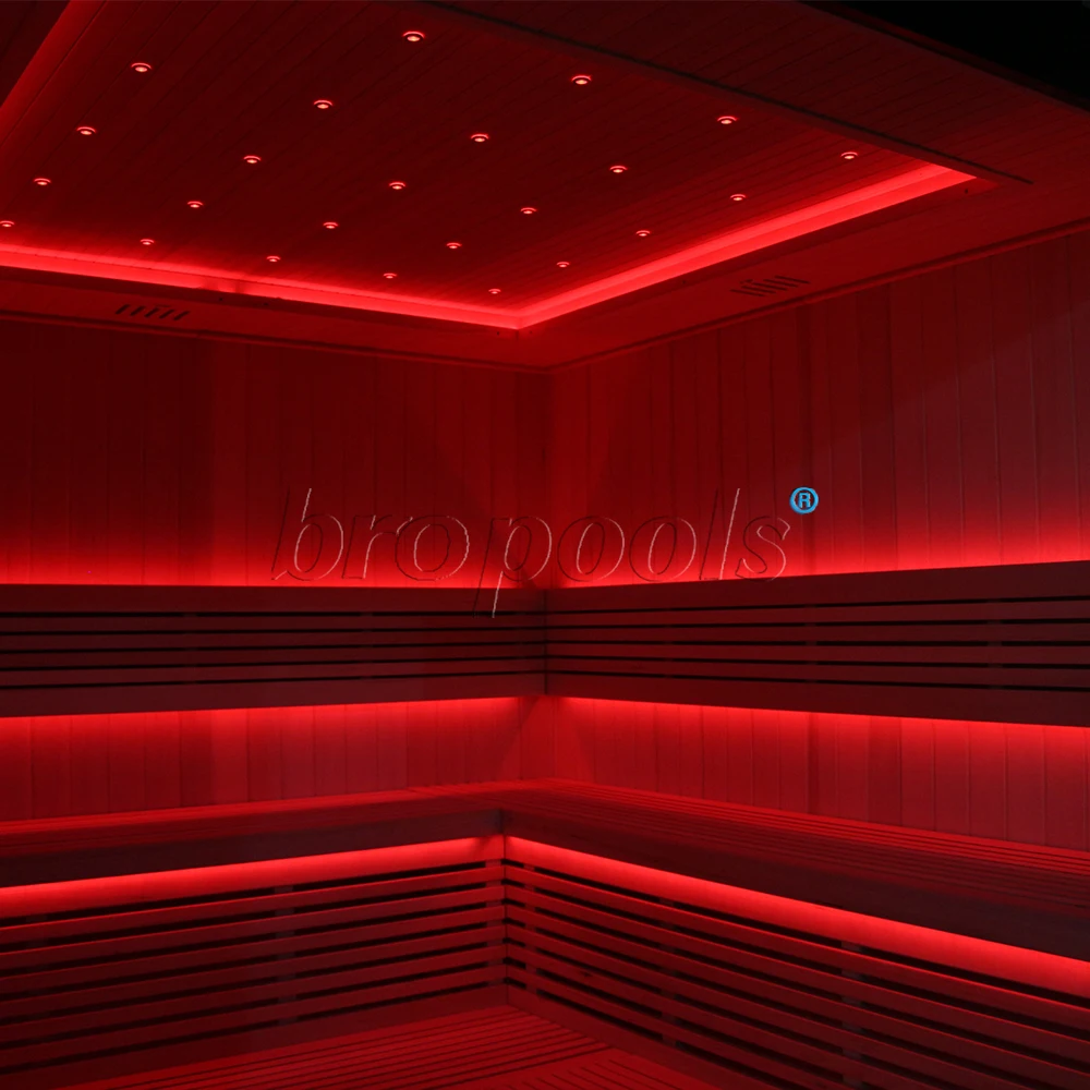 Bropool Luxury Smart Indoor Multi-Function Full Spectrum Infrared Sauna Room 4-6 Low EMF Red Light Control Panel Modern Hemlock