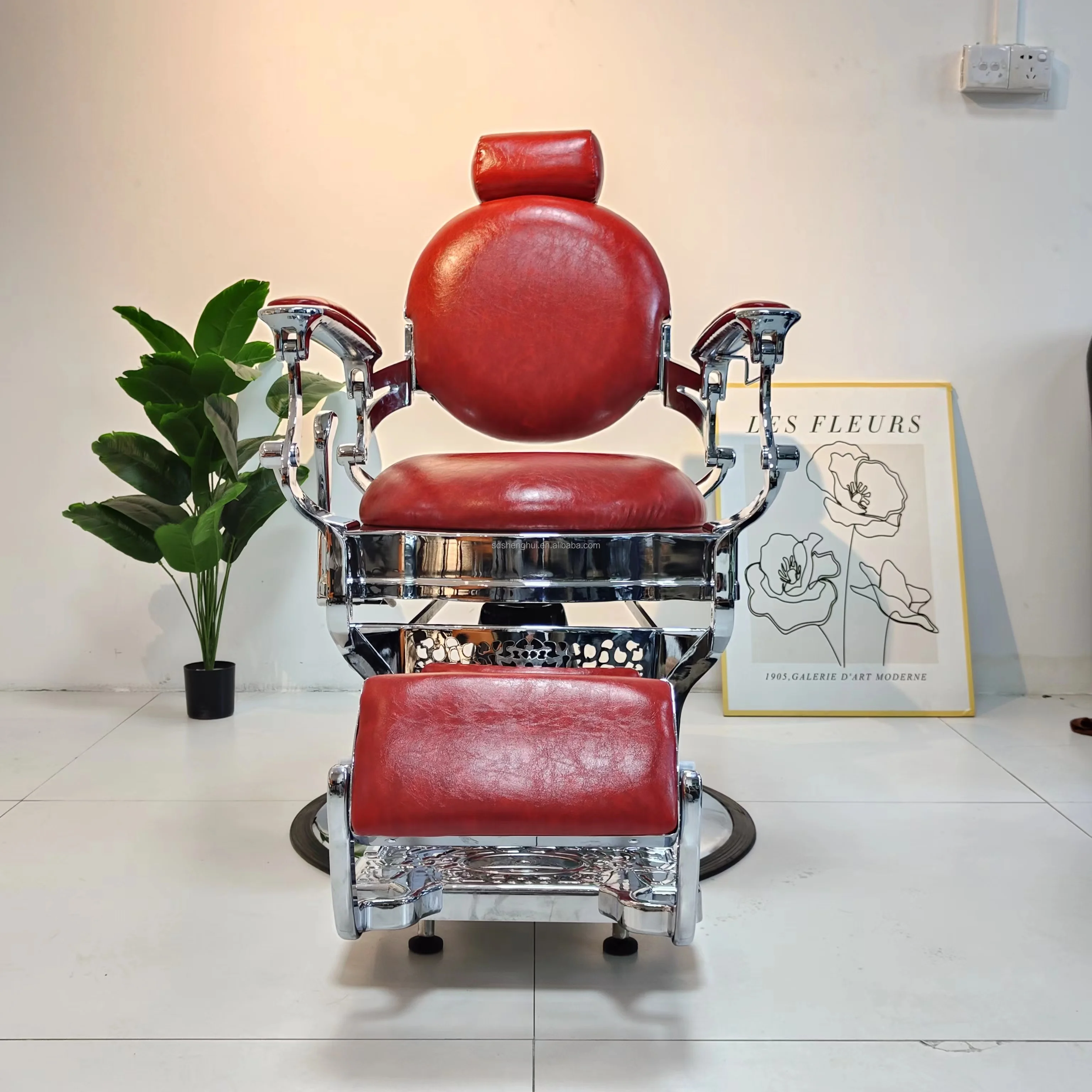 Retro Hair Cut Chair Professional Heavy Duty Men Reclining Salon Chair