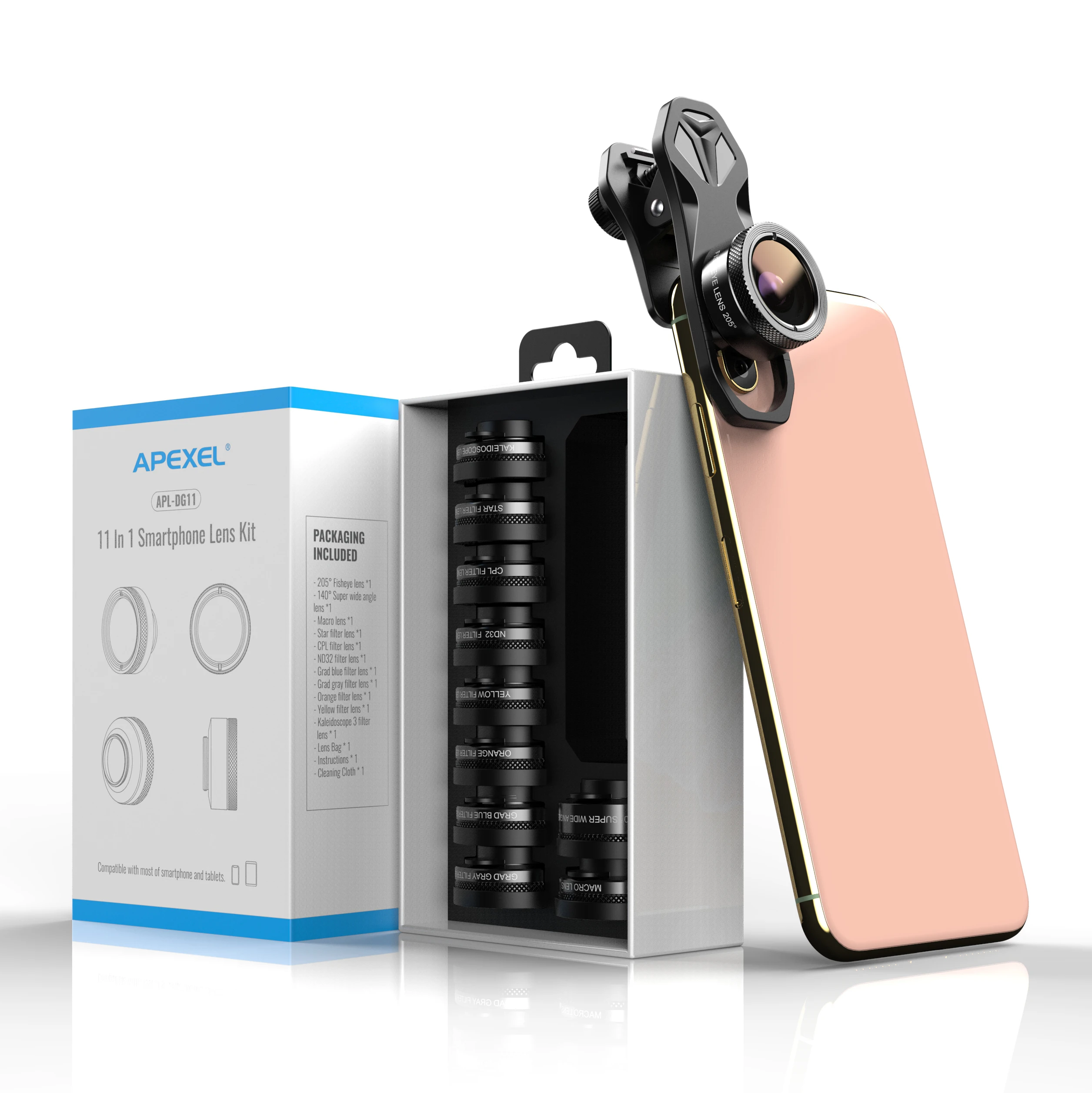 Apexel 11 in Phone Camera Lens Kit Universal Clips