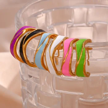 Cute Designer Summer Jewelry Colorful Irregular Enamel Hoop Earrings Gold Plated Stainless Steel Hoop Earring