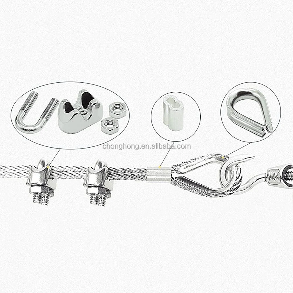 LOSYHU Fune metallica da 1/16, 50 m, 1,5 mm, in acciaio inossidabile, cavo metallico per appendere cavi resistenti, nucleo 7 x 7, resistenza alla rottura 167 kg, con 100 manicotti in alluminio