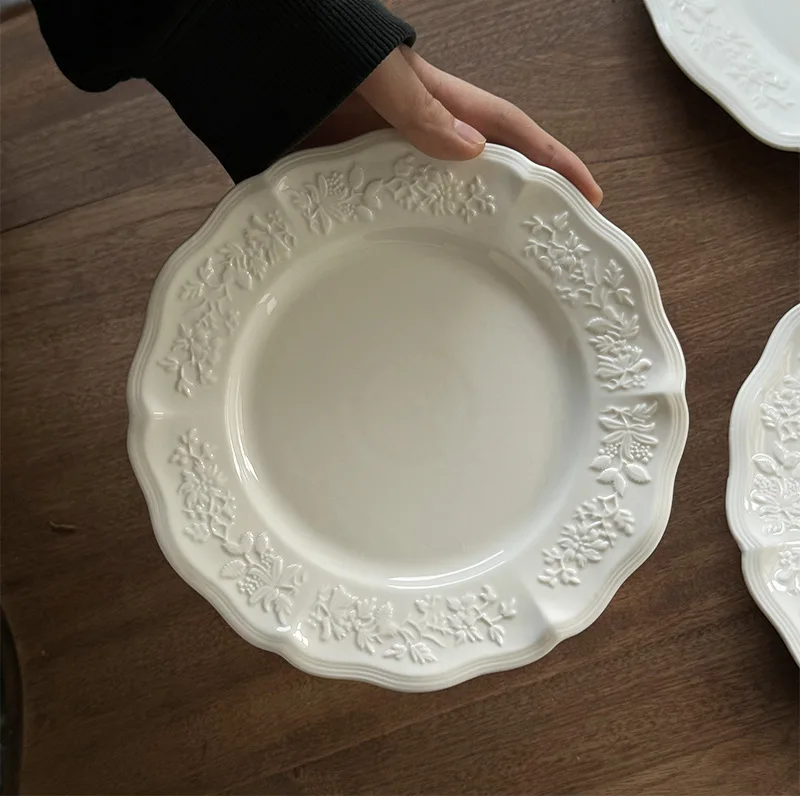 product french medieval relief lace ceramic plate heavy relief pattern plate dessert dinner high appearance level plate-57