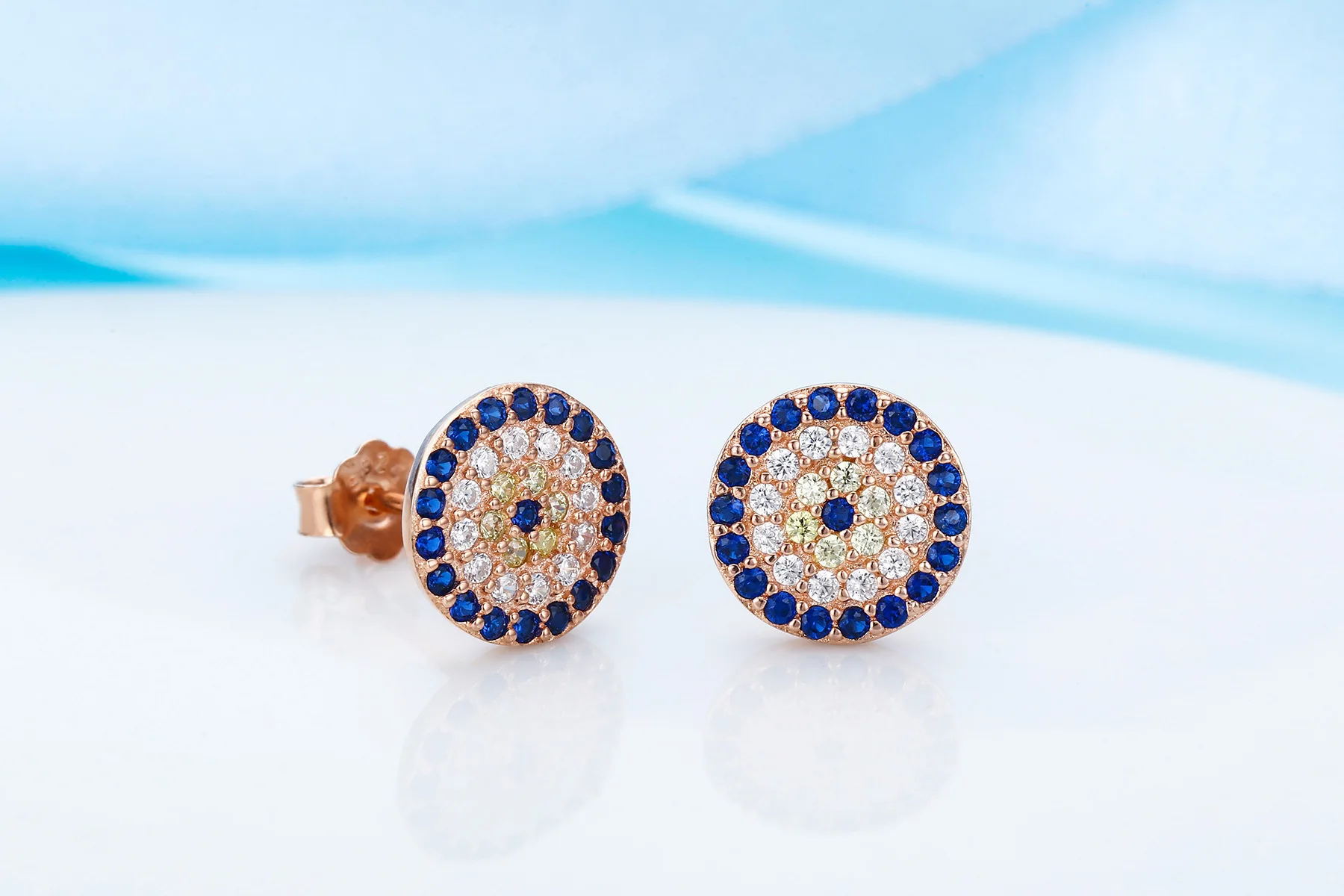 KAKODIY Eye Jewelry Earrings Silver 925 Sterling Silver Stud Earrings Zircon 18K Gold Plated Blue Small Turkish Eye Earrings detail 7