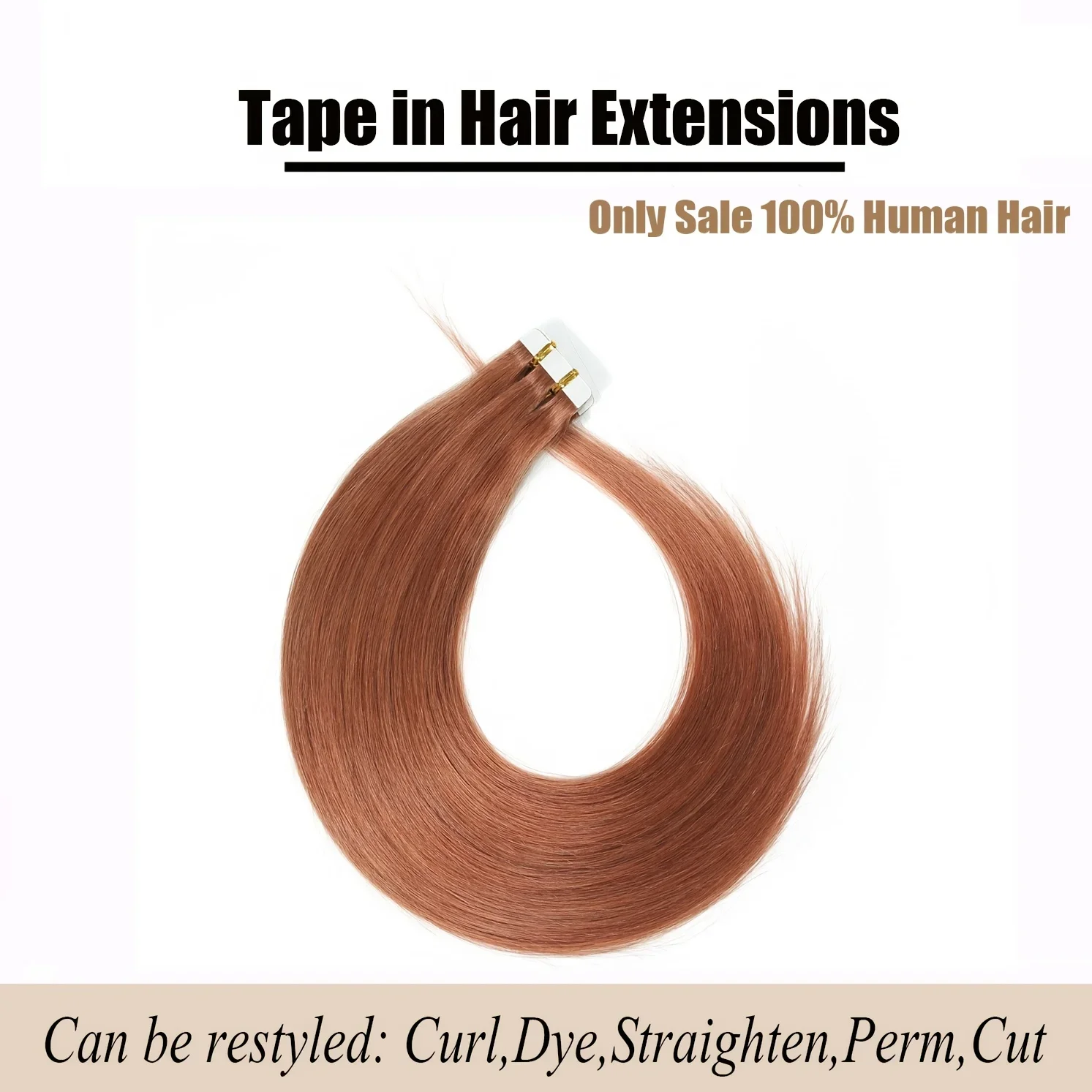 Rotbraune Tape-In-Extensions aus Remy-Menschenhaar für Erwachsene, glatt, langanhaltend, selbstklebend_voghion.com