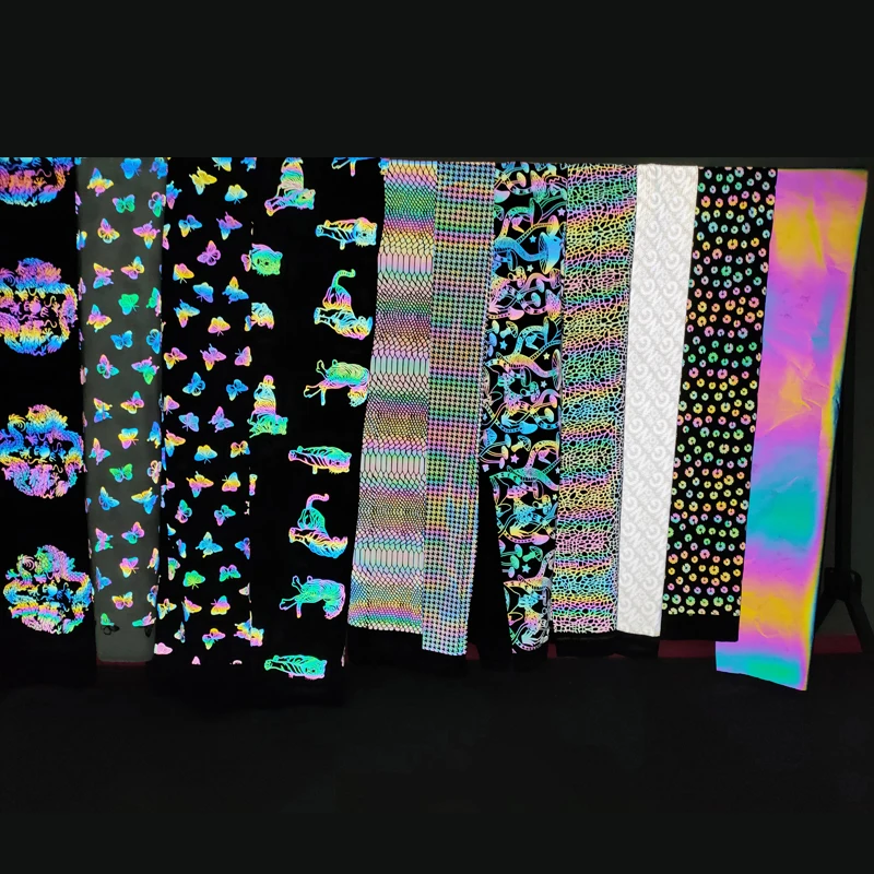 High Elastic 4 Way Stretch Breathable Iridescent rainbow Rhombic square Diamond Stylish Pattern Printing Retro Reflective Fabric