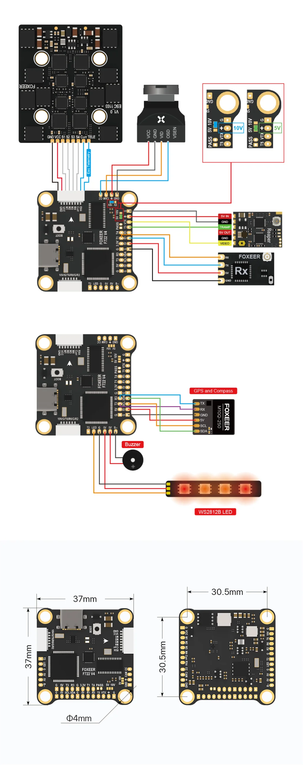 Foxeer F722 V4 MPU6000 FC 8S Dual BEC Barometer X8 for FPV