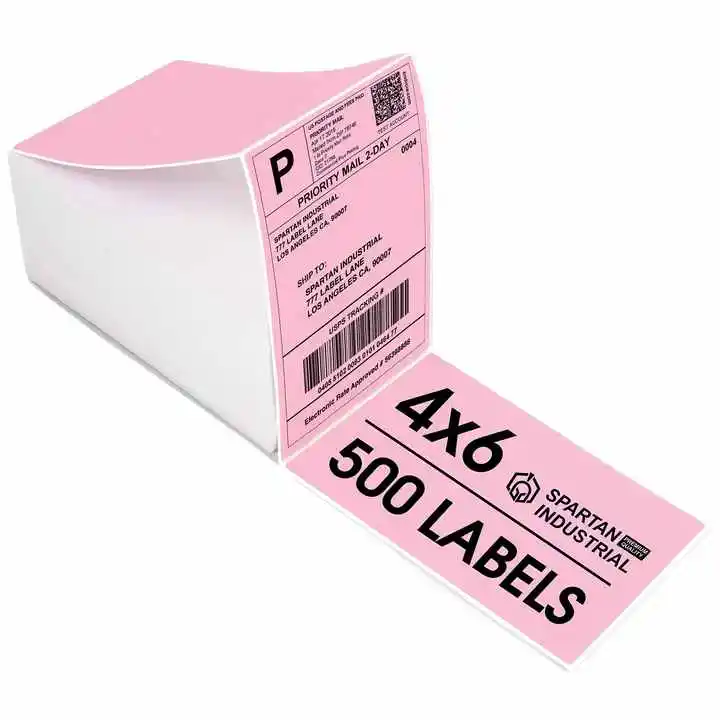 Custom Pink 4x6 Thermal Label Stickers Colorful A6 Waybill Paper for Shipping Direct Thermal Printer for Supermarket Promotion