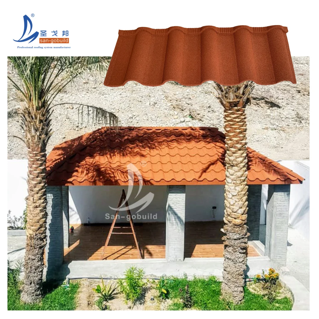 Легкая декоративная кровельная глиняная плитка стойкая к ветроподъему прочные металлические листы крыши с каменным покрытием для дома