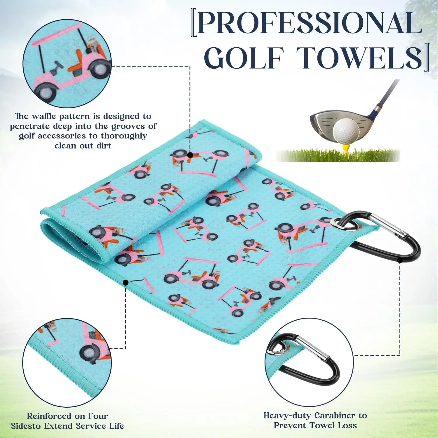 High Quality Custom Logo Jacquard Golf Cleaning Towel New Design Waffle Microfiber Sport Towel with Handy Picks Hook Wholesale details