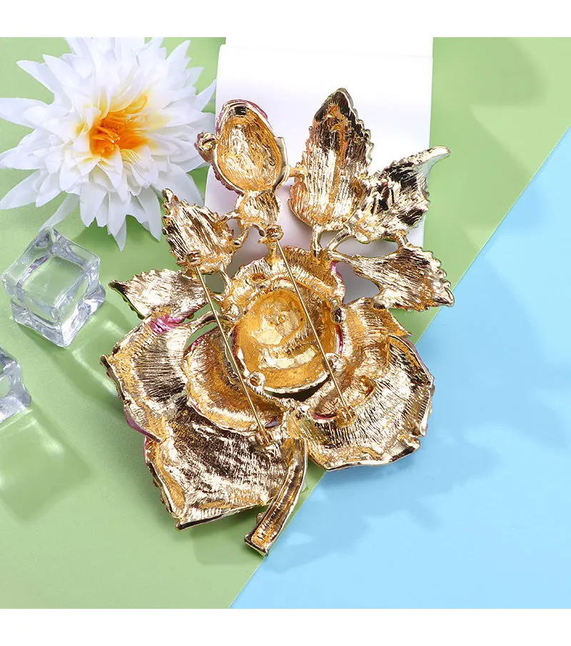 XILIANGFEIZI Luxury Fashion New Alloy Full Rhinestone Large Rose Brooch  Vintage Dress Accessories Factory Spot Wholesale