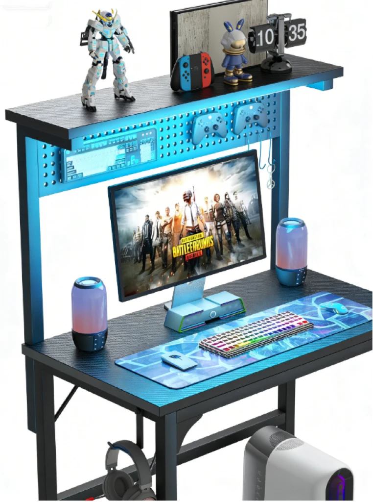 LED-Lit Gaming Desk with Pegboard Organizer & PC Stand aperçu 2