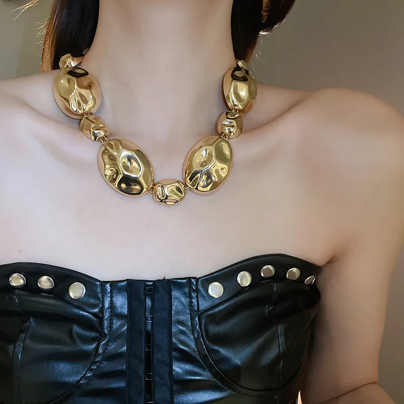 New Arrival Metal Oval European and American Style Accessories Necklace and Earrings Set for Women