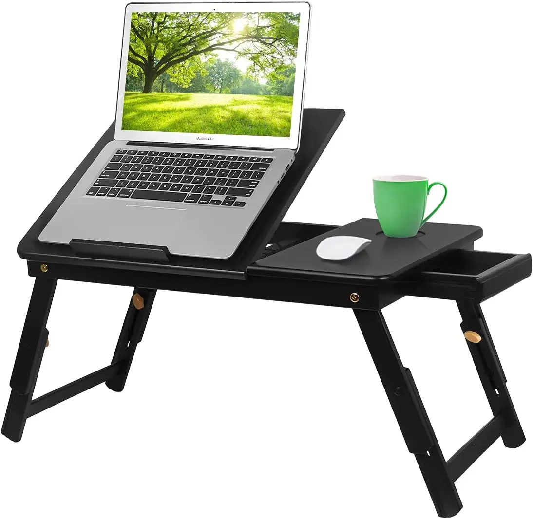 Wholesale Multifunctional Foldable Bamboo Notebook Stand Laptop Desk Serving Bed Tray Folding Breakfast Table Black Color