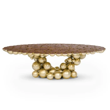 Modern Luxury Brass Sphere Dining Table with Gold Plating & Black Lacquer Exclusive Design for Home Hotel Living Room Furniture