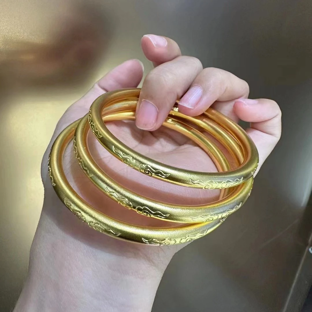 Custom Gold Bangle with Auspicious Cloud Pattern - OEM Available