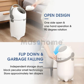 Custom Anti Odor Seperate Waste Bin Deodorant Nappy Trash Bin Diaper Pail  Kitchen Kawaii Baby Diapers Disposal Garbage Trash Can