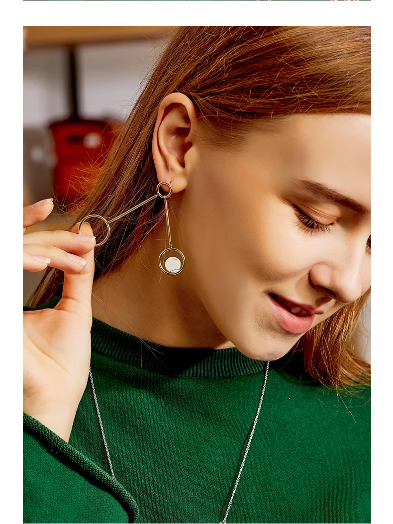 Fashion Earrings Women Eco-friendly Brass White Turquoise 14K Gold Plated Hoop Long Drop Earrings(图7)