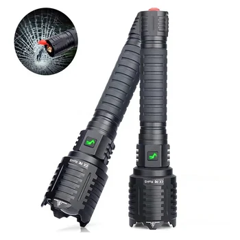 New Type C USB Rechargeable Torch Light Self-defense Police Tactical Hammer Zoom XHP160 Led Powerful Flashlight