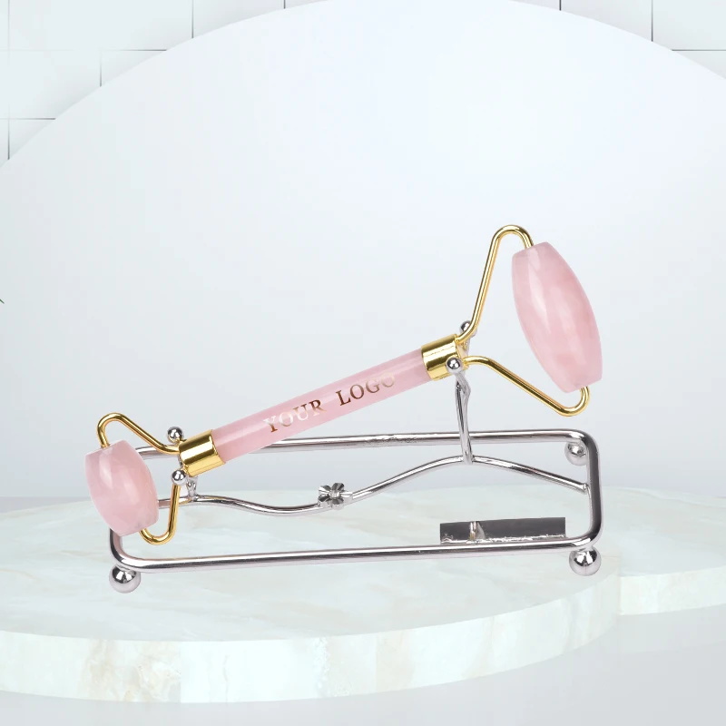 Розовый КВАРЦЕВЫЙ нефритовый роликовый массажер для лица, подтяжка кожи, лифтинг, устранение отечности глаз. Большой запас товара