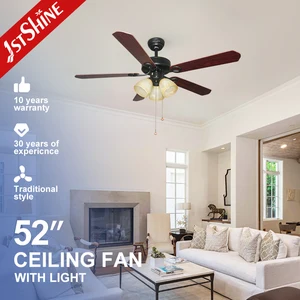 1stshine Ceiling Fan 52 Inches Pull Chain 3 Speeds Control Black OEM Glass Ceiling Fan with Light