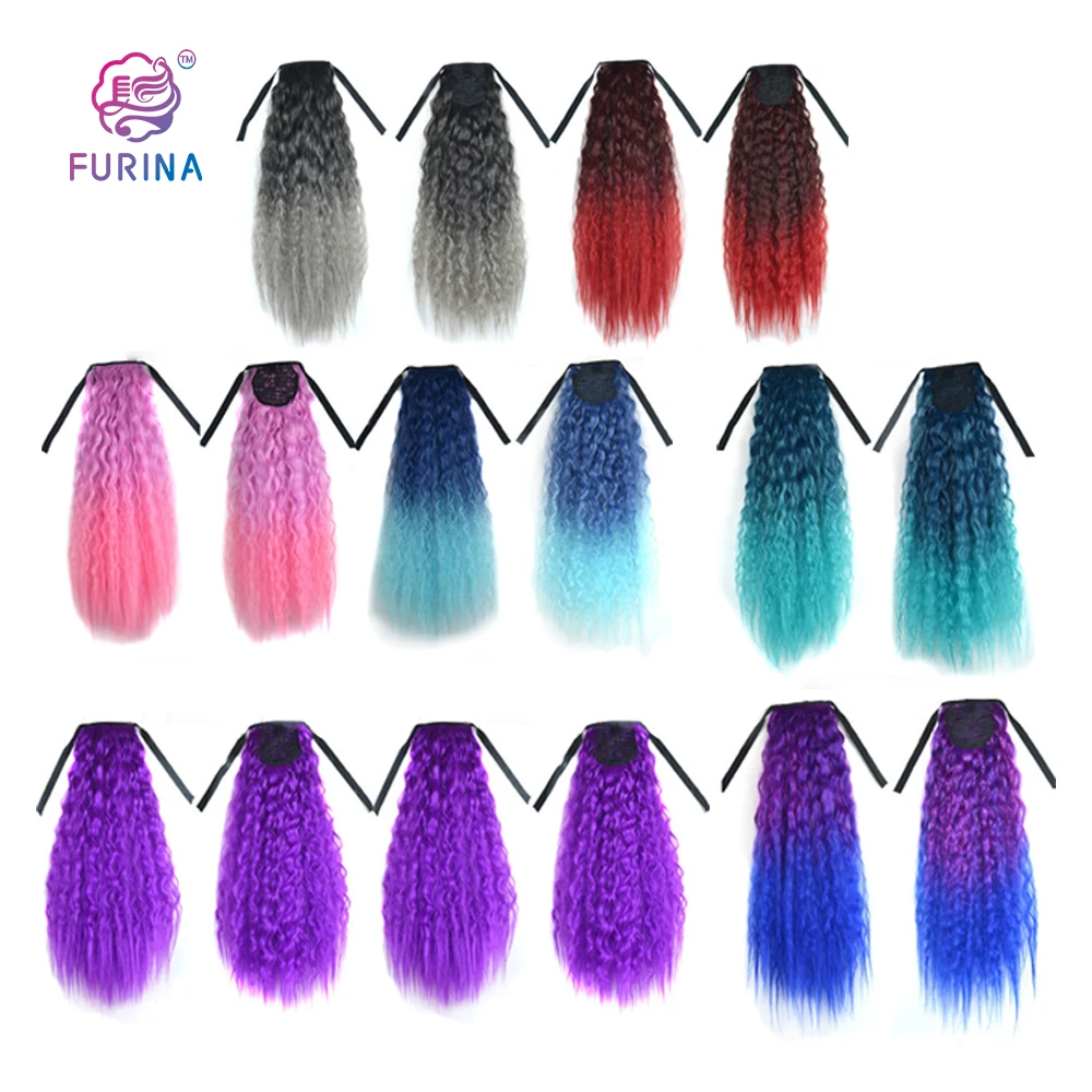 Furina Popular Afro Kinky Blue Cosplay Ponytails Long Wholesale Ponytail Synthetic Curly Hair for Women