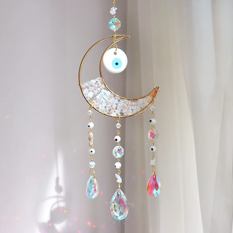 product new design rose quartz moon sun catcher with evil eye ornament home decor wall hanging car ornament crystal sun catcher-8
