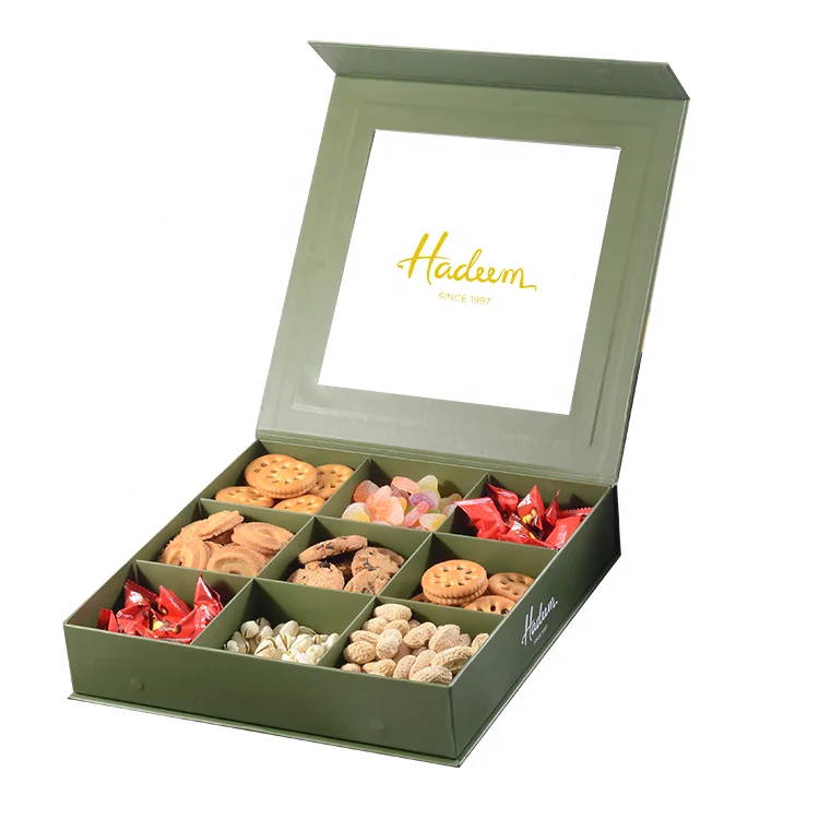 Custom Logo Clear PVC Window Magnetic Box Luxury Ramadan Dates Packaging Rigid Cardboard Box Biscuits Nuts Cookie Box