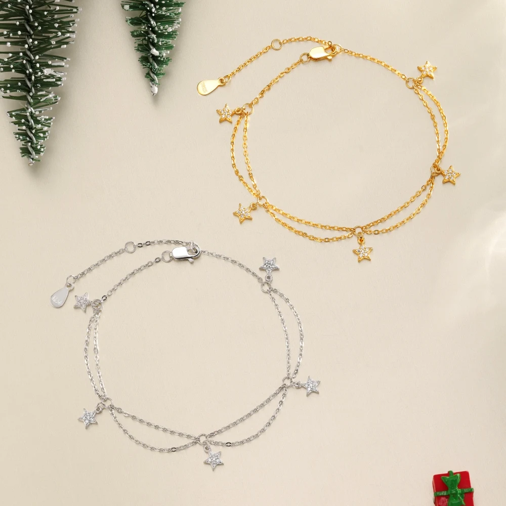 KAKODIY Exquisite Fashion Boutique Jewelry Rhodium 18K Gold Plated 925 Sterling Silver Chain 5A Zirconia Star Pendant Bracelet Gift detail 1