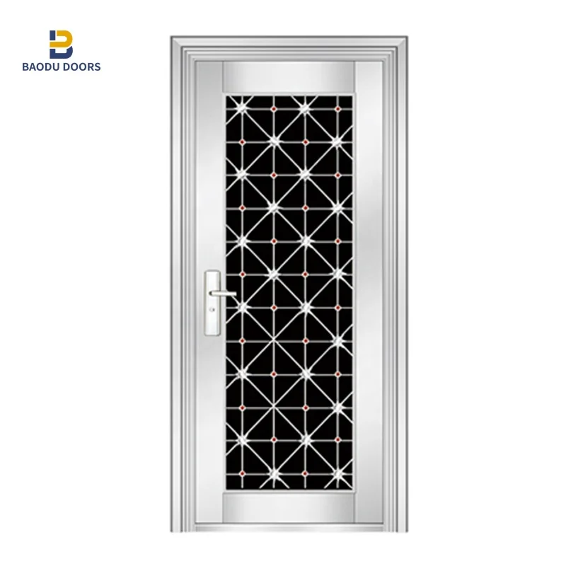 Baodu Apartment Main Gate Stainless Steel Door Modern Security Doors Exterior Doors Tempered Glass Swing Finished