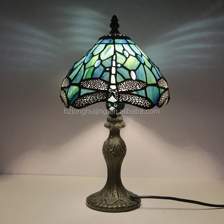 LongHuiJing Tiffany Lamp Stained Glass Table Reading Night Light Wisteria Style W8H20.3Inch Desk Bedside Antique Crafts Gift