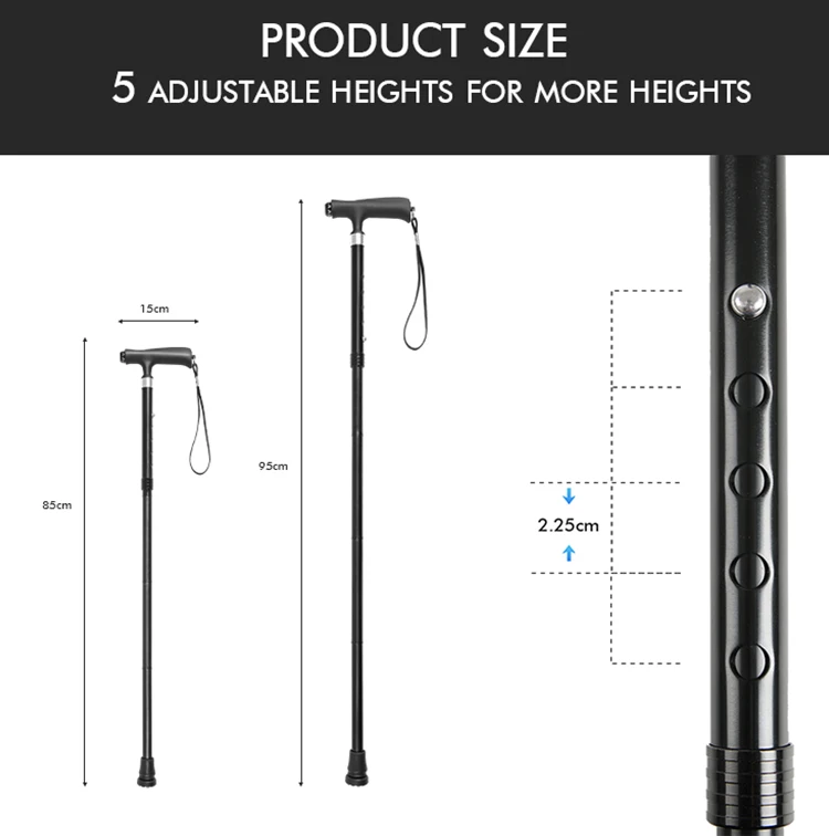 Kinggear New Arrive Custom Fashion Adjustable 5-section Walking Canes 