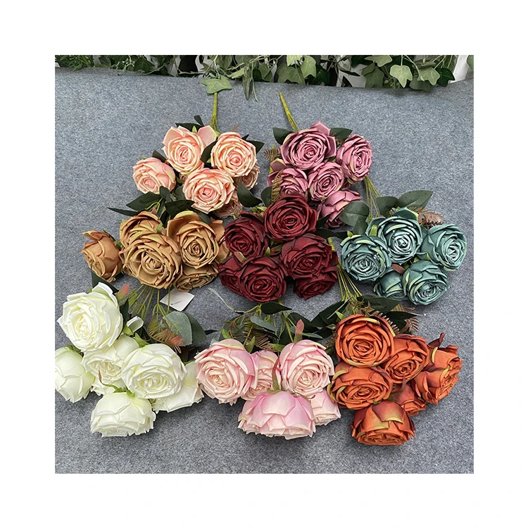 China Factory Good Quality  Bundle Imperial Rose 7-head Artificial Flower Rose