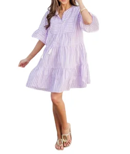 Custom High Quality  Summer Causal Dress  Bohemian Striped Dress for Women Casual Style Natural Bell Sleeve Woven for Daily